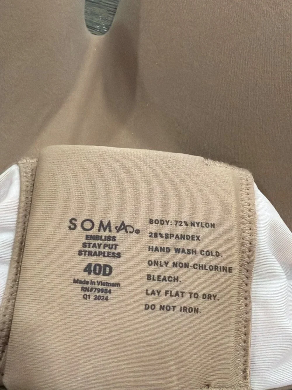 Soma Enbliss Stay Put Strapless Bra 40D Beige